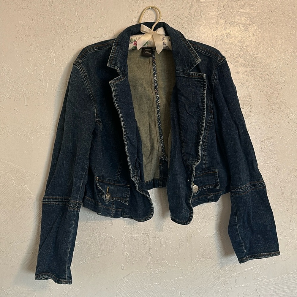 2010s Plus Size Dark Jean Denim Cropped Jacket